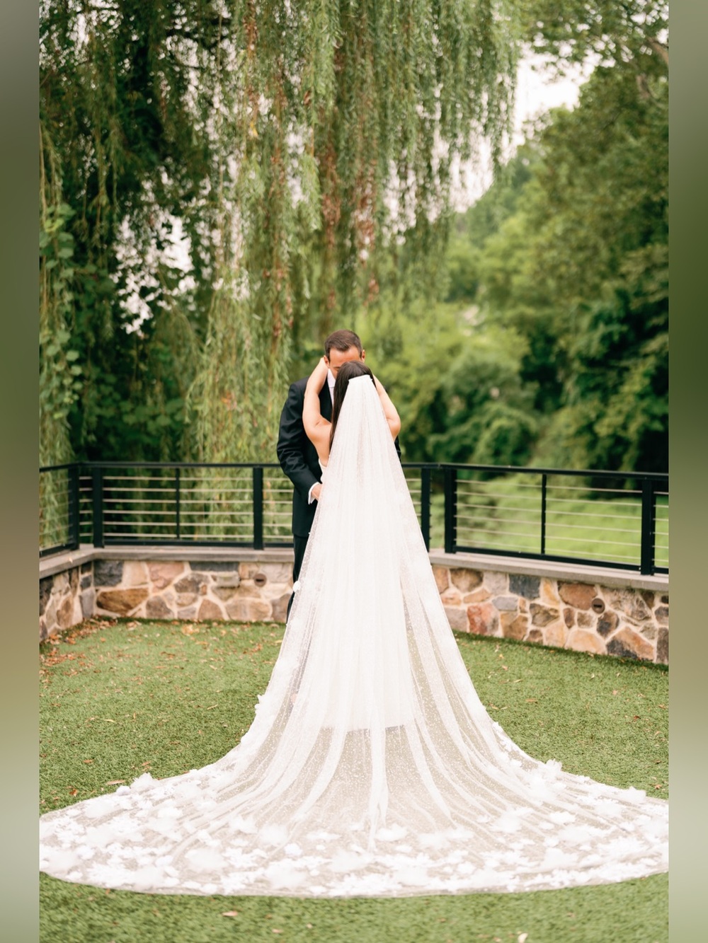 Long Lace Bridal Veil with Floral Appliqué